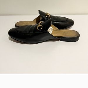 Gucci - Princetown Black and Gold Leather Loafers Mules Size 40